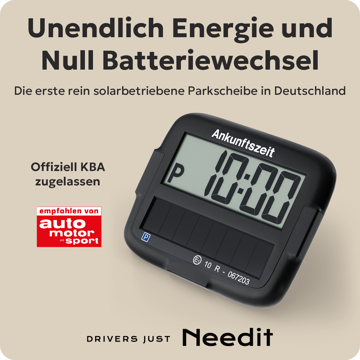 Needit Park Micro Solar solarbetriebene Parkscheibe Schwarz