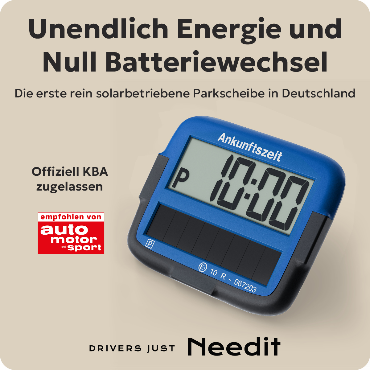 Needit Park Micro Solar solarbetriebene Parkscheibe Blau