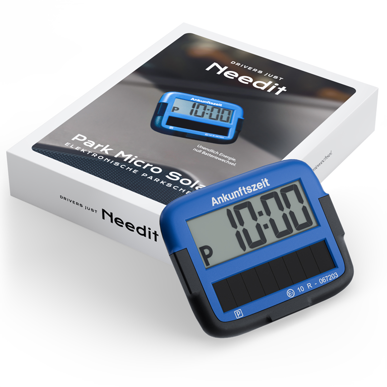 Needit Park Micro Solar solarbetriebene Parkscheibe Schwarz & Blau Set