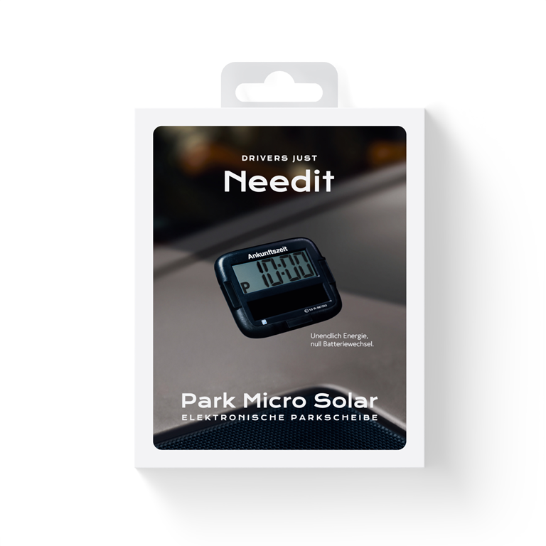 Needit Park Micro Solar solarbetriebene Parkscheibe Schwarz & Blau Set